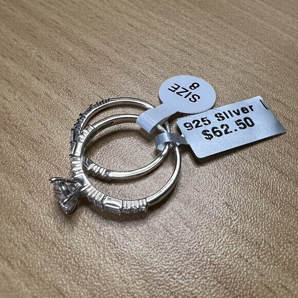 TG 925 Sterling Silver Cubic Zirconia Double Ring Women's Size 8 Rhodium Finish - Picture 3 of 16